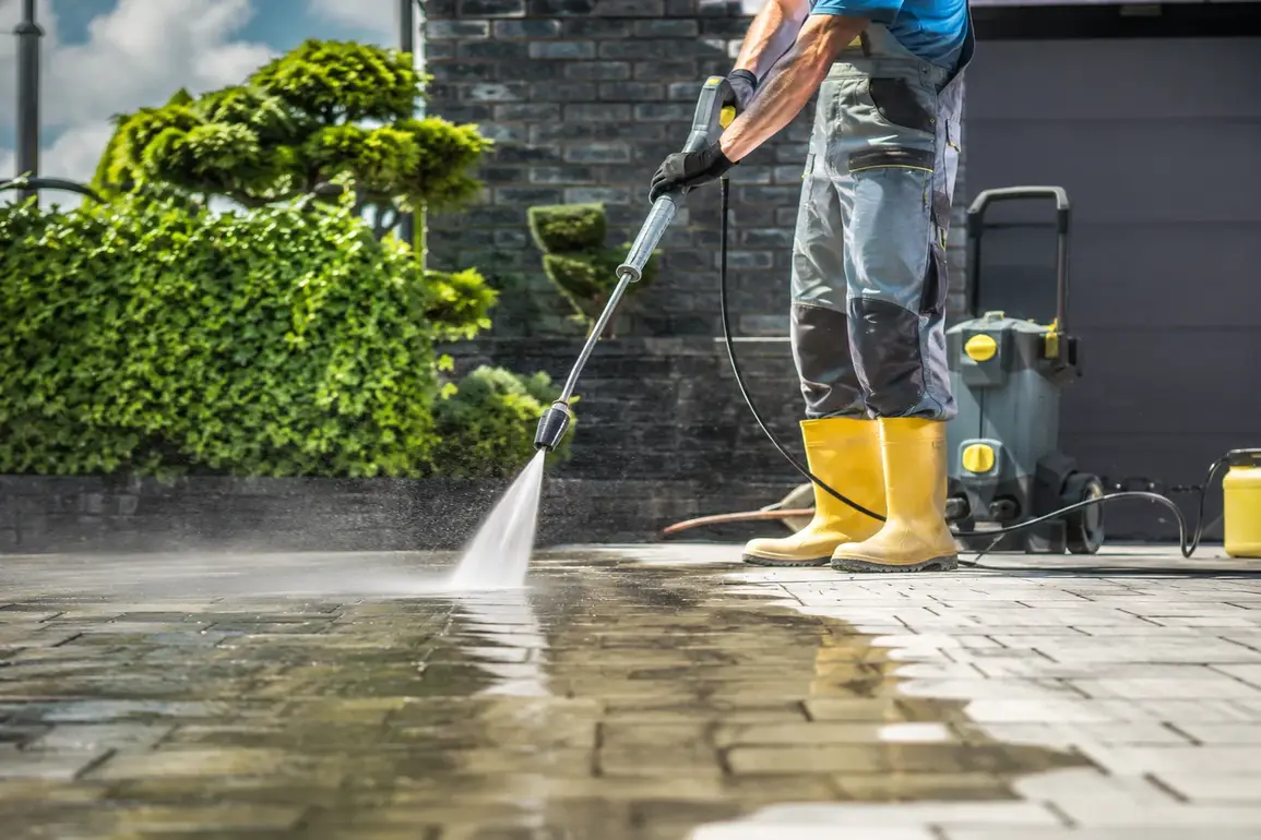 Professional jet washing driveway